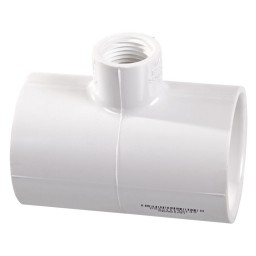 ADAPTATEUR EN "T" RÉDUIT COLLÉ FILETÉ FEMELLE PVC BLANC - 1 1/2" X 1 1/4" (COL X COL X FNPT)
