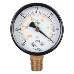 CADRAN VACUUM 1 1/2" -30" HG À 0 VAC/KPA - SORTIE 1/8" MNPT AU BAS - LOGO DSD STARS