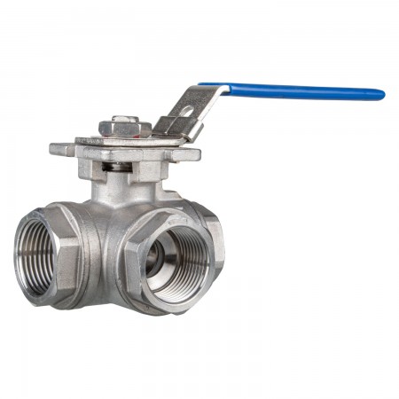 VALVE À BILLE 3 VOIES FILETÉE FEMELLE INOX - 1" (FNPT X FNPT X FNPT)