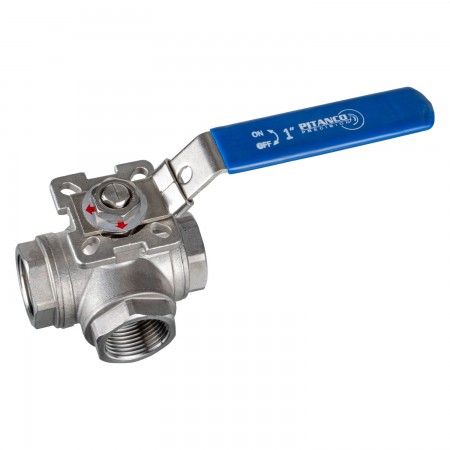 VALVE À BILLE 3 VOIES FILETÉE FEMELLE INOX - 1" (FNPT X FNPT X FNPT)